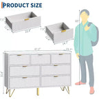 7 Drawer Dresser, 47.2 Wide Modern White Chest with Gold Metal Legs, Storage Organizer for Bedroom, Entryway, Living Room