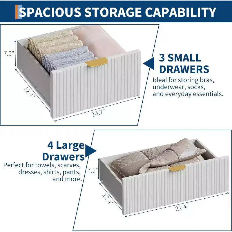 7 Drawer Dresser, 47.2 Wide Modern White Chest with Gold Metal Legs, Storage Organizer for Bedroom, Entryway, Living Room