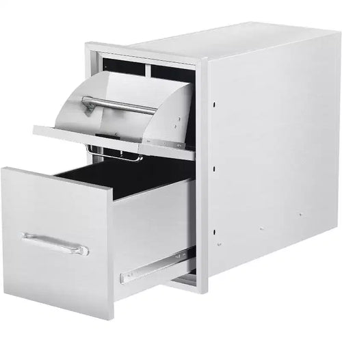 16W x 21H x 23D Inch Outdoor Kitchen Stainless Steel Double Access Drawers with Paper Towel Holder Combo for BBQ Island or Grill Station