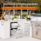 16W x 21H x 23D Inch Outdoor Kitchen Stainless Steel Double Access Drawers with Paper Towel Holder Combo for BBQ Island or Grill Station