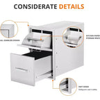 16W x 21H x 23D Inch Outdoor Kitchen Stainless Steel Double Access Drawers with Paper Towel Holder Combo for BBQ Island or Grill Station