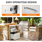 16W x 21H x 23D Inch Outdoor Kitchen Stainless Steel Double Access Drawers with Paper Towel Holder Combo for BBQ Island or Grill Station