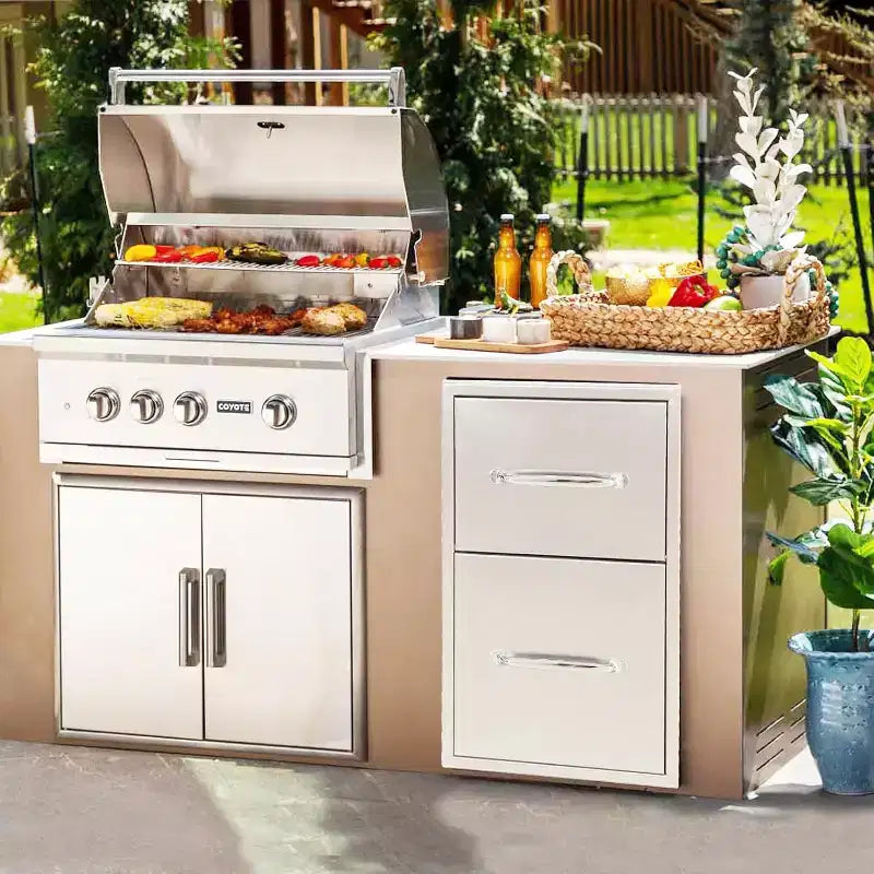 16W x 21H x 23D Inch Outdoor Kitchen Stainless Steel Double Access Drawers with Paper Towel Holder Combo for BBQ Island or Grill Station