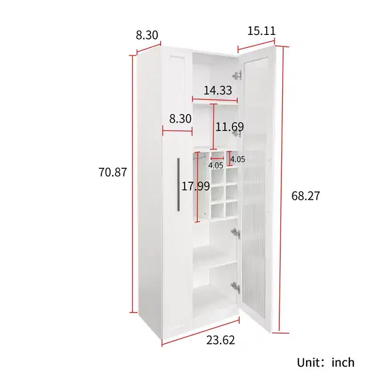 Dillon Modern 70.8 Wood Multi-functional Tall Cabinet with Pull-Out Storage Shelves and Wine Shelves