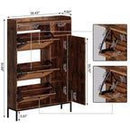 Rattan Shoe Cabinet with 3 Flip Drawers, Hidden Shoe Storage Cabinet, Wooden Narrow 4 Tier Shoe Organizer for Entryway Hallway Living Room