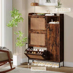 Rattan Shoe Cabinet with 3 Flip Drawers, Hidden Shoe Storage Cabinet, Wooden Narrow 4 Tier Shoe Organizer for Entryway Hallway Living Room