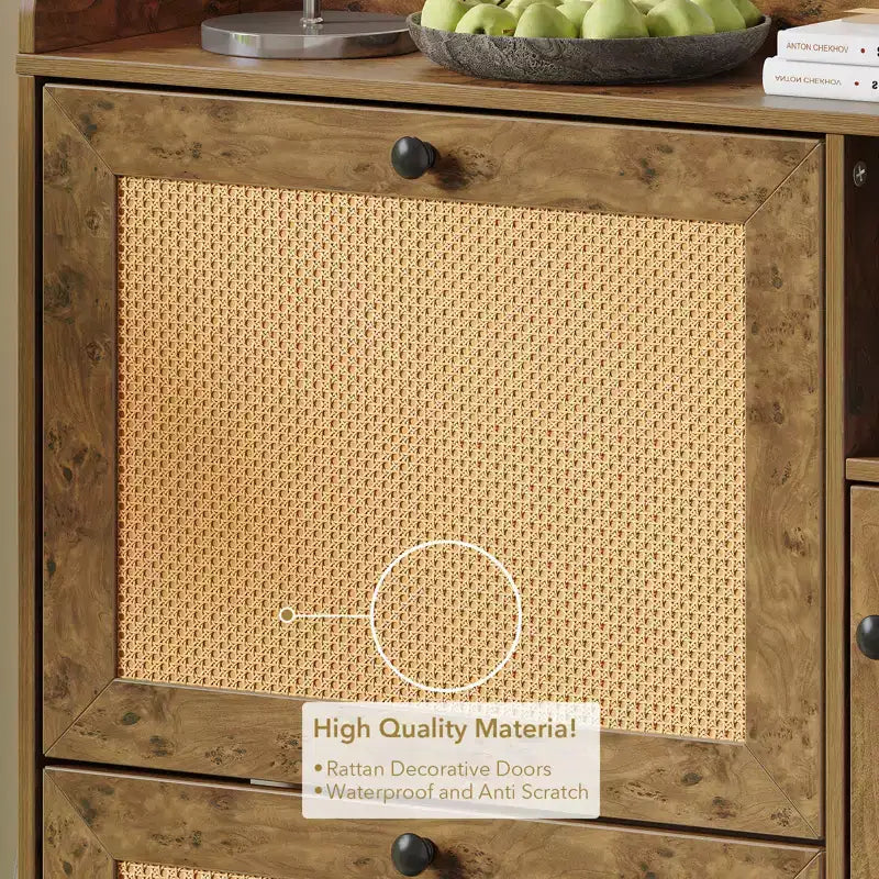 Rattan Shoe Cabinet with 3 Flip Drawers, Hidden Shoe Storage Cabinet, Wooden Narrow 4 Tier Shoe Organizer for Entryway Hallway Living Room
