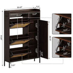 Rattan Shoe Cabinet with 3 Flip Drawers, Hidden Shoe Storage Cabinet, Wooden Narrow 4 Tier Shoe Organizer for Entryway Hallway Living Room