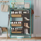 Rattan Shoe Cabinet with 3 Flip Drawers, Hidden Shoe Storage Cabinet, Wooden Narrow 4 Tier Shoe Organizer for Entryway Hallway Living Room