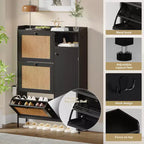 Rattan Shoe Cabinet with 3 Flip Drawers, Hidden Shoe Storage Cabinet, Wooden Narrow 4 Tier Shoe Organizer for Entryway Hallway Living Room