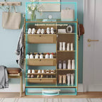 Rattan Shoe Cabinet with 3 Flip Drawers, Hidden Shoe Storage Cabinet, Wooden Narrow 4 Tier Shoe Organizer for Entryway Hallway Living Room