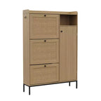 Rattan Shoe Cabinet with 3 Flip Drawers, Hidden Shoe Storage Cabinet, Wooden Narrow 4 Tier Shoe Organizer for Entryway Hallway Living Room