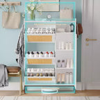 Rattan Shoe Cabinet with 3 Flip Drawers, Hidden Shoe Storage Cabinet, Wooden Narrow 4 Tier Shoe Organizer for Entryway Hallway Living Room