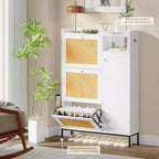 Rattan Shoe Cabinet with 3 Flip Drawers, Hidden Shoe Storage Cabinet, Wooden Narrow 4 Tier Shoe Organizer for Entryway Hallway Living Room