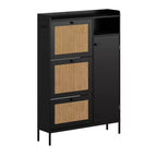 Rattan Shoe Cabinet with 3 Flip Drawers, Hidden Shoe Storage Cabinet, Wooden Narrow 4 Tier Shoe Organizer for Entryway Hallway Living Room