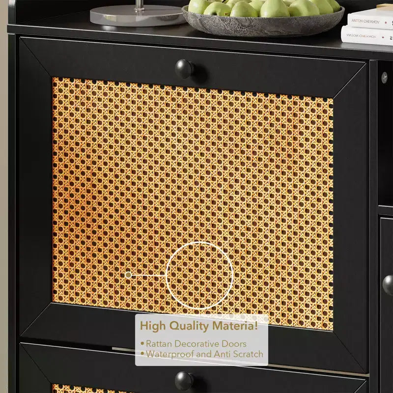 Rattan Shoe Cabinet with 3 Flip Drawers, Hidden Shoe Storage Cabinet, Wooden Narrow 4 Tier Shoe Organizer for Entryway Hallway Living Room