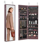 VEVOR Mirror Jewelry Cabinet, 47.05-Inch Tall Lockable Jewelry Cabinet Armoire with Full-Length Mirror, Wall or Door Mounted Jewelry Mirror, Brown