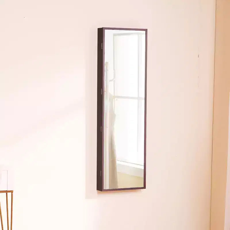 Mirror Jewelry Cabinet, 47.05-Inch Tall Lockable Jewelry Cabinet Armoire with Full-Length Mirror, Wall or Door Mounted Jewelry Mirror, Brown
