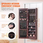 Mirror Jewelry Cabinet, 47.05-Inch Tall Lockable Jewelry Cabinet Armoire with Full-Length Mirror, Wall or Door Mounted Jewelry Mirror, Brown