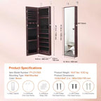 Mirror Jewelry Cabinet, 47.05-Inch Tall Lockable Jewelry Cabinet Armoire with Full-Length Mirror, Wall or Door Mounted Jewelry Mirror, Brown