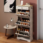 48.22 in. H x 20.86 in. W Antique White Shoe Cabinet with 1 Drawer and 3 Flip Drawers