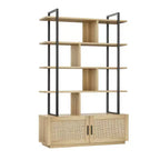 5 Tier Rattan Bookshelf, 71.1 Open Bookcase with Cabinet, Freestanding Display Rack with Metal Frame, Open Storage Rack for Bedroom