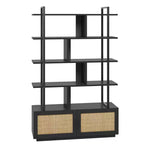 5 Tier Rattan Bookshelf, 71.1 Open Bookcase with Cabinet, Freestanding Display Rack with Metal Frame, Open Storage Rack for Bedroom