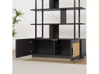 5 Tier Rattan Bookshelf, 71.1 Open Bookcase with Cabinet, Freestanding Display Rack with Metal Frame, Open Storage Rack for Bedroom