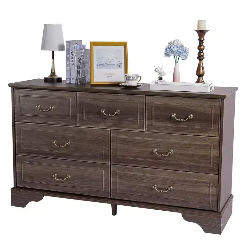 7-Drawer Brown MDF (Medium-Density Fiberboard) 53.94in. W Chest of Drawer