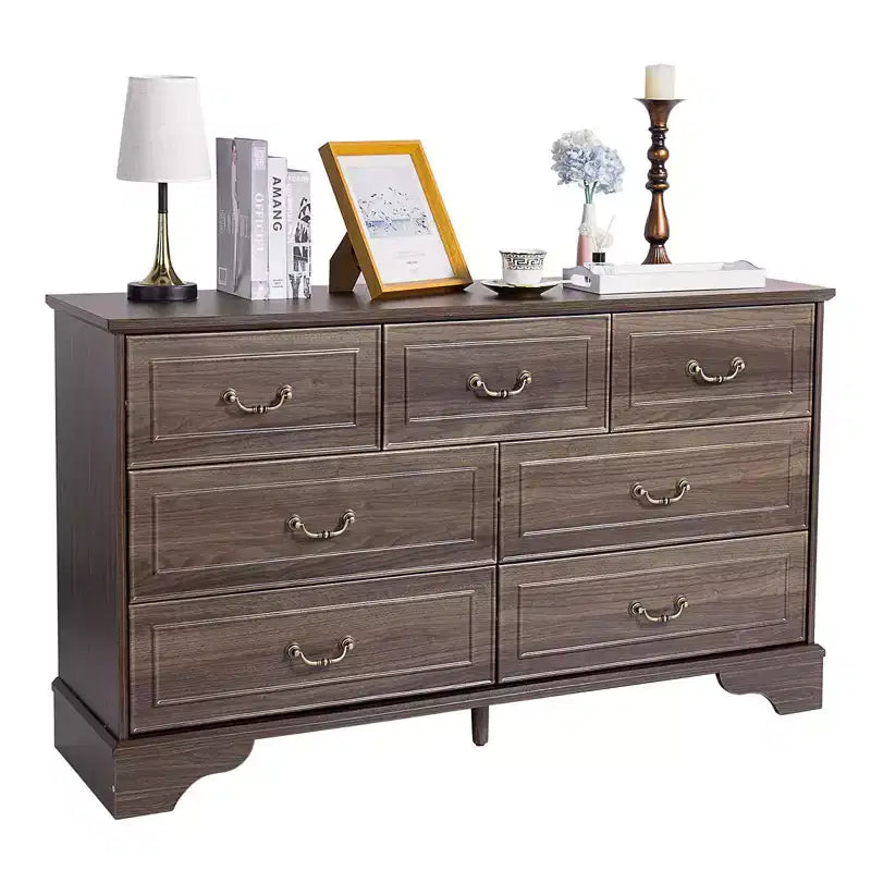 7-Drawer Brown MDF (Medium-Density Fiberboard) 53.94in. W Chest of Drawer