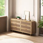 6 Drawers Rattan Storage Cabinet for Bedroom Living Room Natural