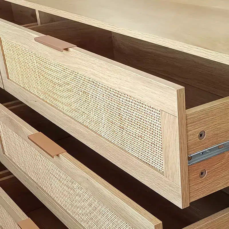 6 Drawers Rattan Storage Cabinet for Bedroom Living Room Natural