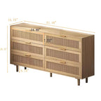 6 Drawers Rattan Storage Cabinet for Bedroom Living Room Natural