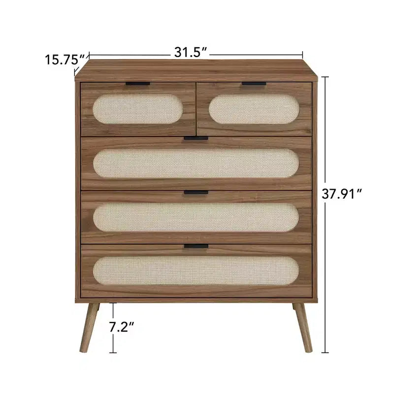 5 Drawers Cabinets Accent Storage Cabinet for Living Room Bedroom Dining Room Walnut