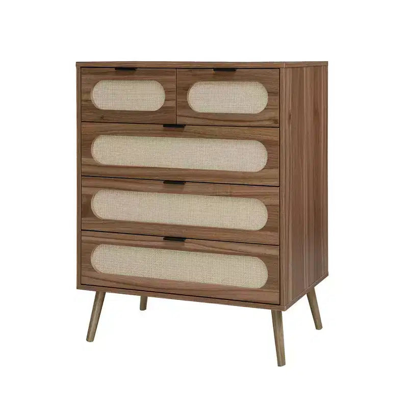 5 Drawers Cabinets Accent Storage Cabinet for Living Room Bedroom Dining Room Walnut