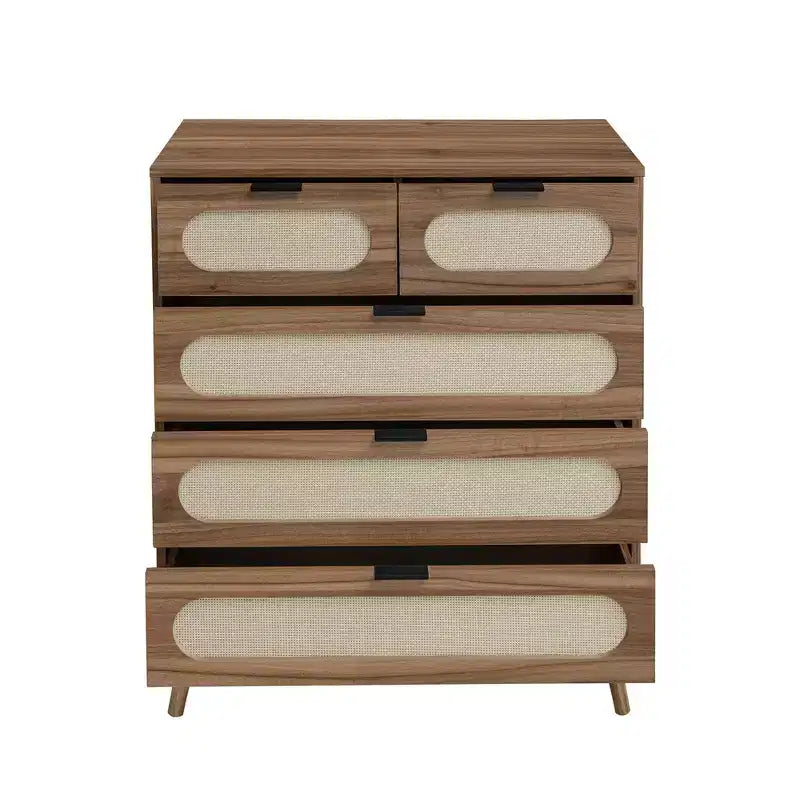 5 Drawers Cabinets Accent Storage Cabinet for Living Room Bedroom Dining Room Walnut