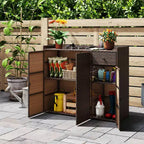 Outdoor PE Wicker Storage Cabinet with 3 Doors Adjustable Shelves and Drawer