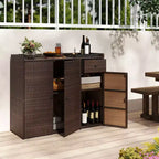 Outdoor PE Wicker Storage Cabinet with 3 Doors Adjustable Shelves and Drawer