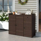 Outdoor PE Wicker Storage Cabinet with 3 Doors Adjustable Shelves and Drawer