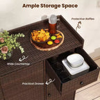 Outdoor PE Wicker Storage Cabinet with 3 Doors Adjustable Shelves and Drawer