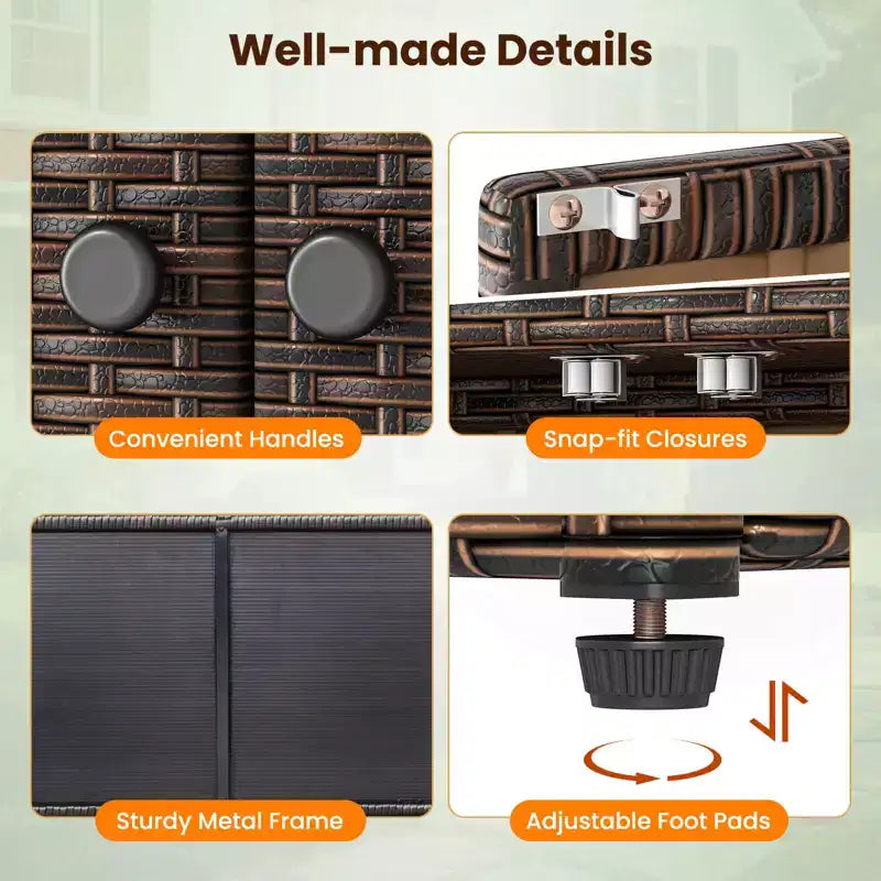 Outdoor PE Wicker Storage Cabinet with 3 Doors Adjustable Shelves and Drawer