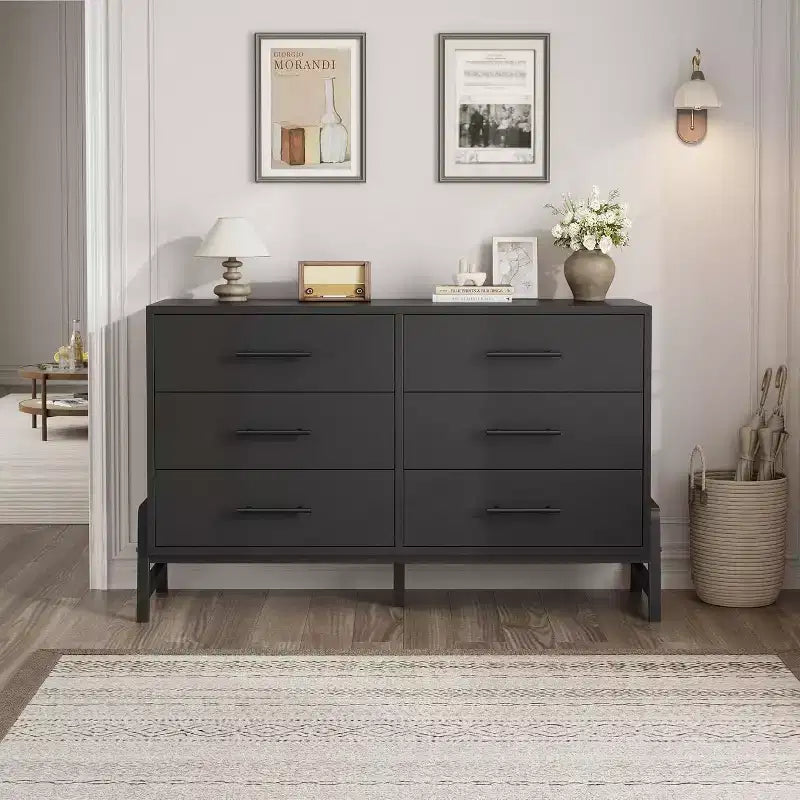 6 Dresser for Bedroom, 52 Wide Drawer with Large Storage Space, Freestanding Wooden Closet Storage Dresser Chest for Living Room, Bedroom