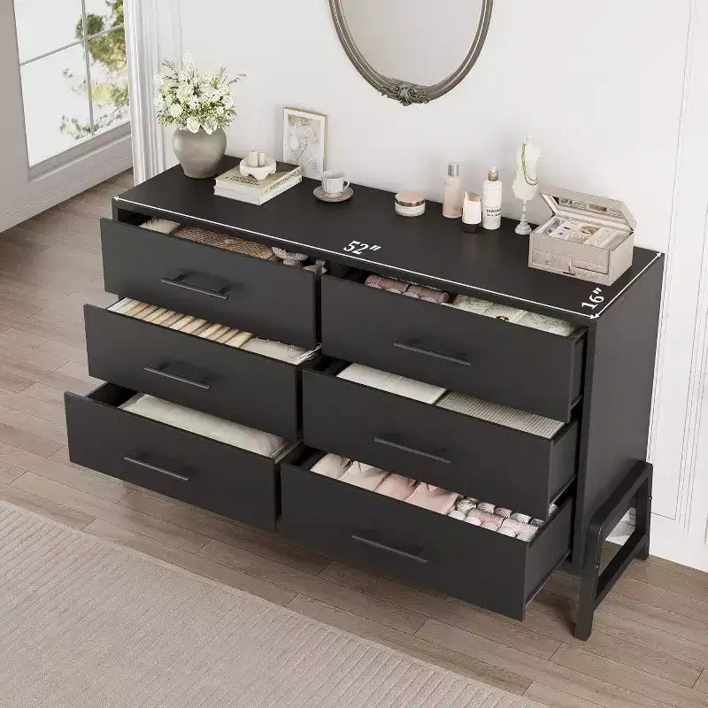 6 Dresser for Bedroom, 52 Wide Drawer with Large Storage Space, Freestanding Wooden Closet Storage Dresser Chest for Living Room, Bedroom