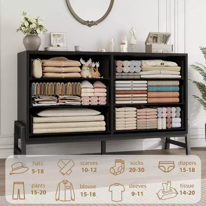6 Dresser for Bedroom, 52 Wide Drawer with Large Storage Space, Freestanding Wooden Closet Storage Dresser Chest for Living Room, Bedroom