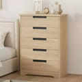 5 Drawer Dresser for Bedroom, Natural Chest of Drawers with Embedded Handles, Wooden Dresser Organizer for Living Room, Nursery, Hallway