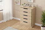 5 Drawer Dresser for Bedroom, Natural Chest of Drawers with Embedded Handles, Wooden Dresser Organizer for Living Room, Nursery, Hallway