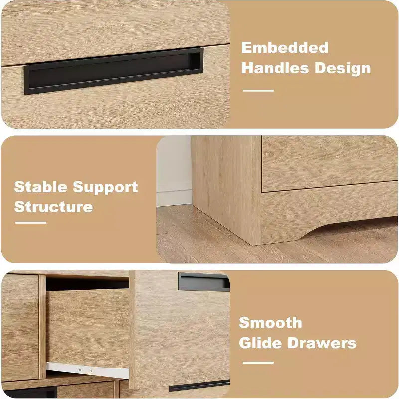 5 Drawer Dresser for Bedroom, Natural Chest of Drawers with Embedded Handles, Wooden Dresser Organizer for Living Room, Nursery, Hallway