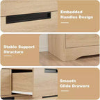 5 Drawer Dresser for Bedroom, Natural Chest of Drawers with Embedded Handles, Wooden Dresser Organizer for Living Room, Nursery, Hallway