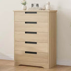 5 Drawer Dresser for Bedroom, Natural Chest of Drawers with Embedded Handles, Wooden Dresser Organizer for Living Room, Nursery, Hallway