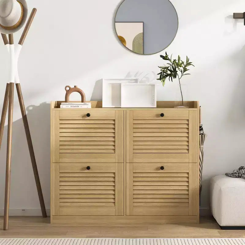 Shoe Storage Cabinet with 4 Flip Drawers, Large Freestanding Hidden Shoe Rack Organizer, Entryway Shoe Organizer Cabinet for Living Room Bedroom